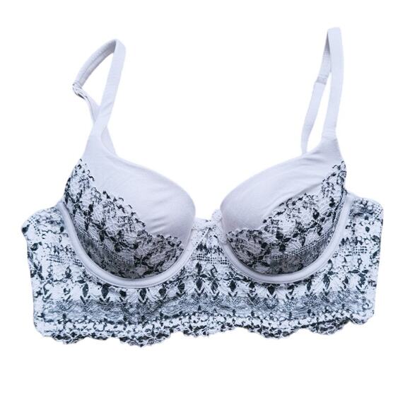 Victoria Secret Body lined Demi Bra white black floral 34B Lingere Romantic Sexy - Picture 1 of 4